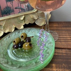 Set of 4 depression glass green plates